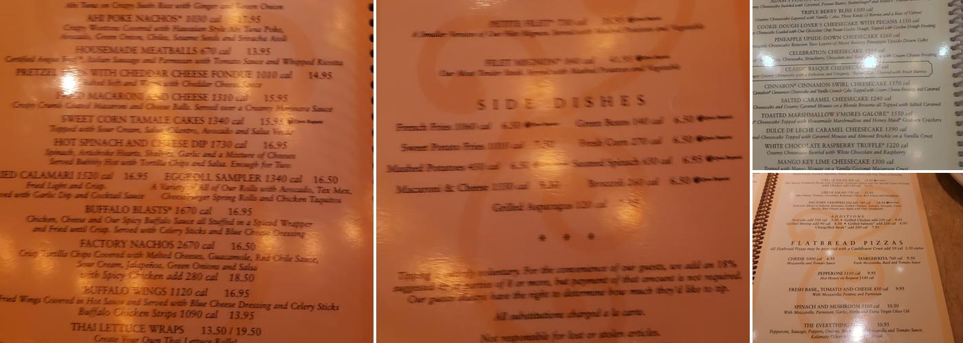 The Cheesecake Factory Menu