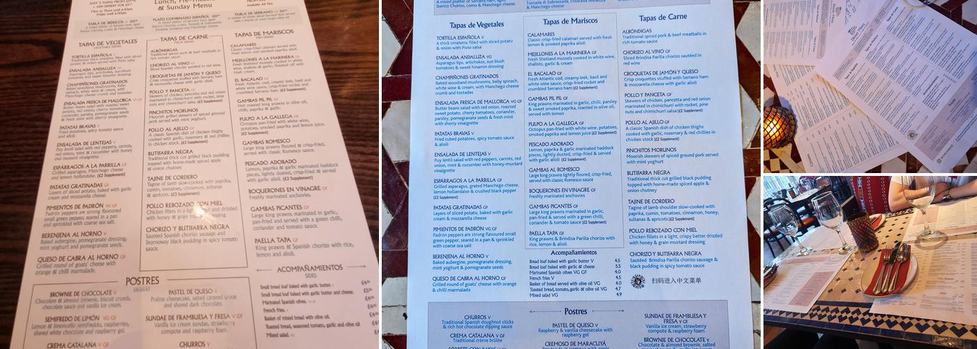 Cafe Andaluz, Newcastle Menu