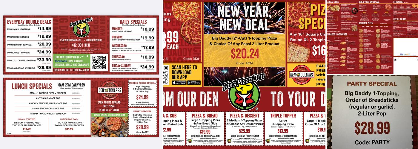 Fox's Pizza Den - McKees Rocks Menu