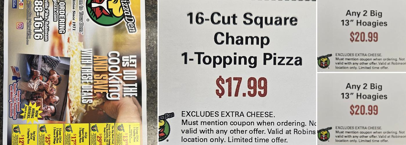 Fox's Pizza Den Robinson Twp. Menu