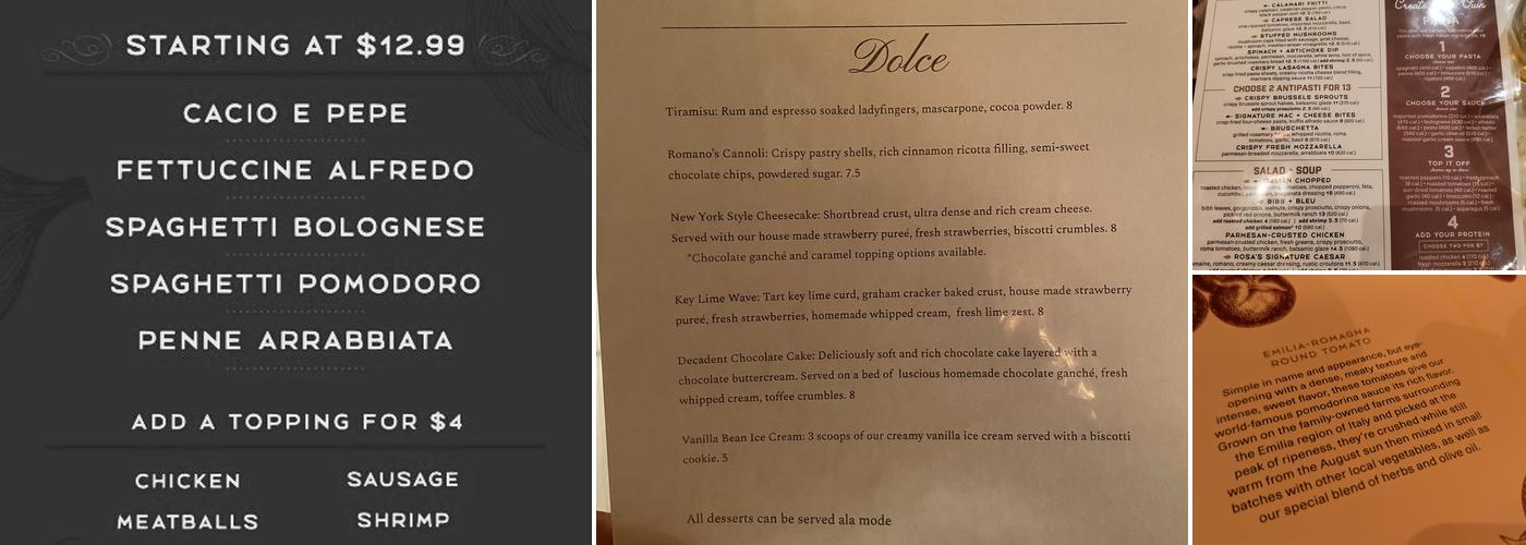 Romano's Macaroni Grill Menu