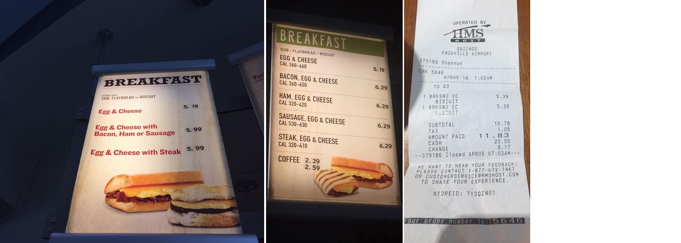 Quiznos Menu