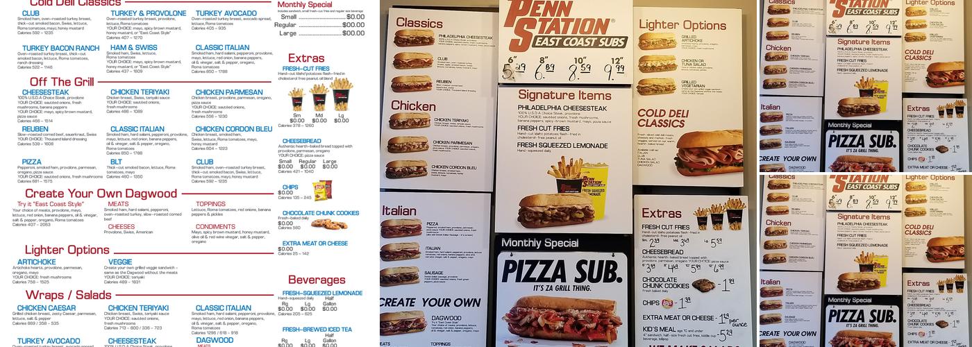 Penn Station East Coast Subs Menu