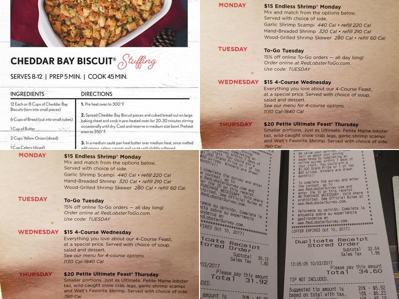 Red Lobster Menu
