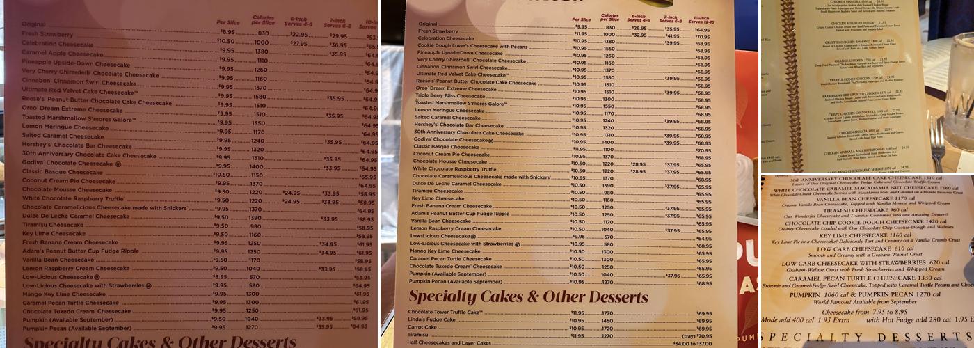 The Cheesecake Factory Menu