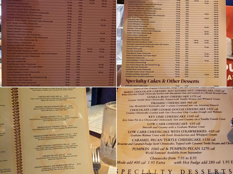 The Cheesecake Factory Menu