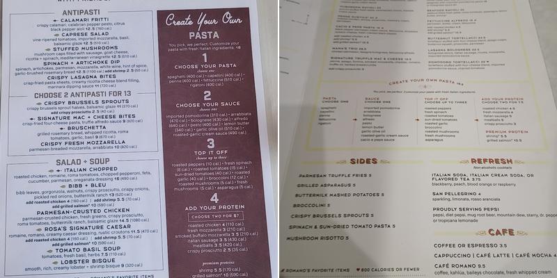 Romano's Macaroni Grill Menu