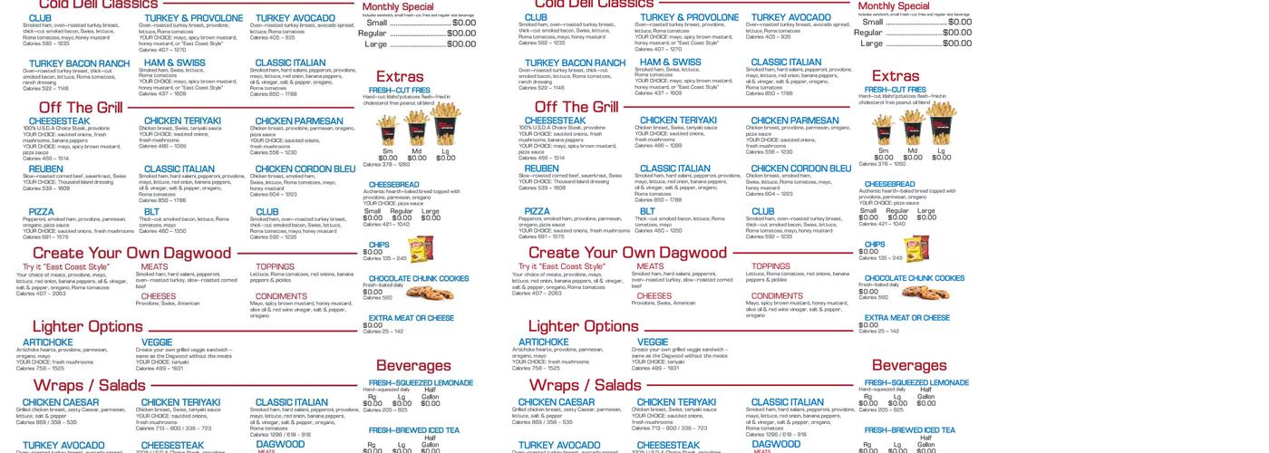 Penn Station East Coast Subs Menu