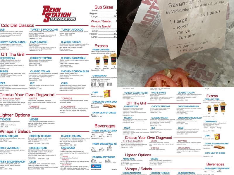 Penn Station East Coast Subs Menu