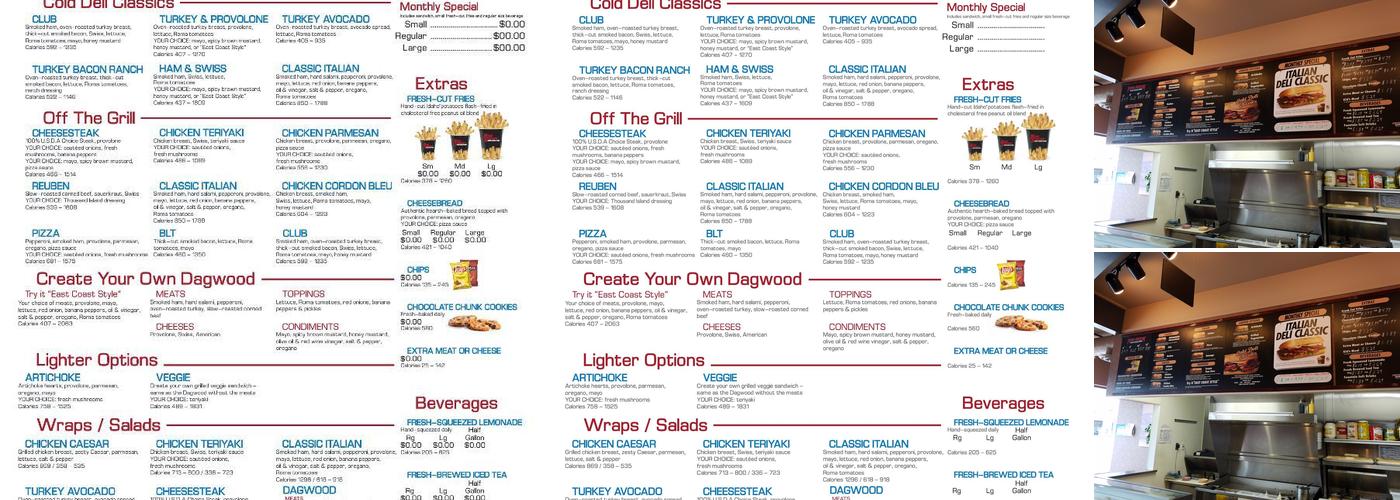 Penn Station East Coast Subs Menu