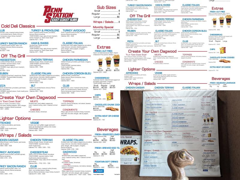 Penn Station East Coast Subs Menu