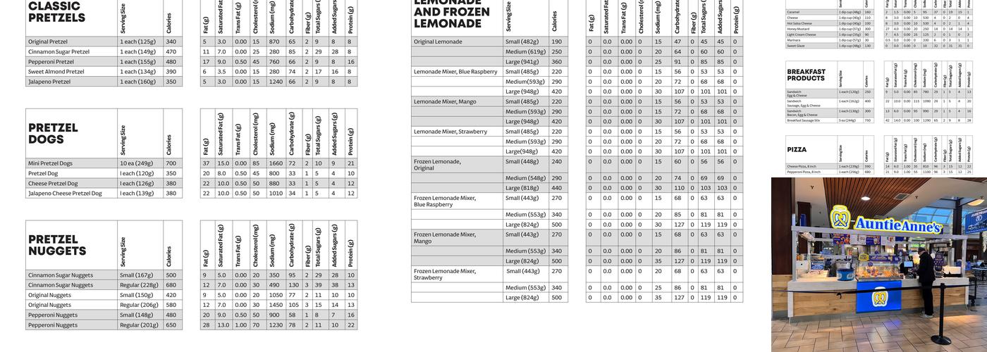 Auntie Anne's Menu