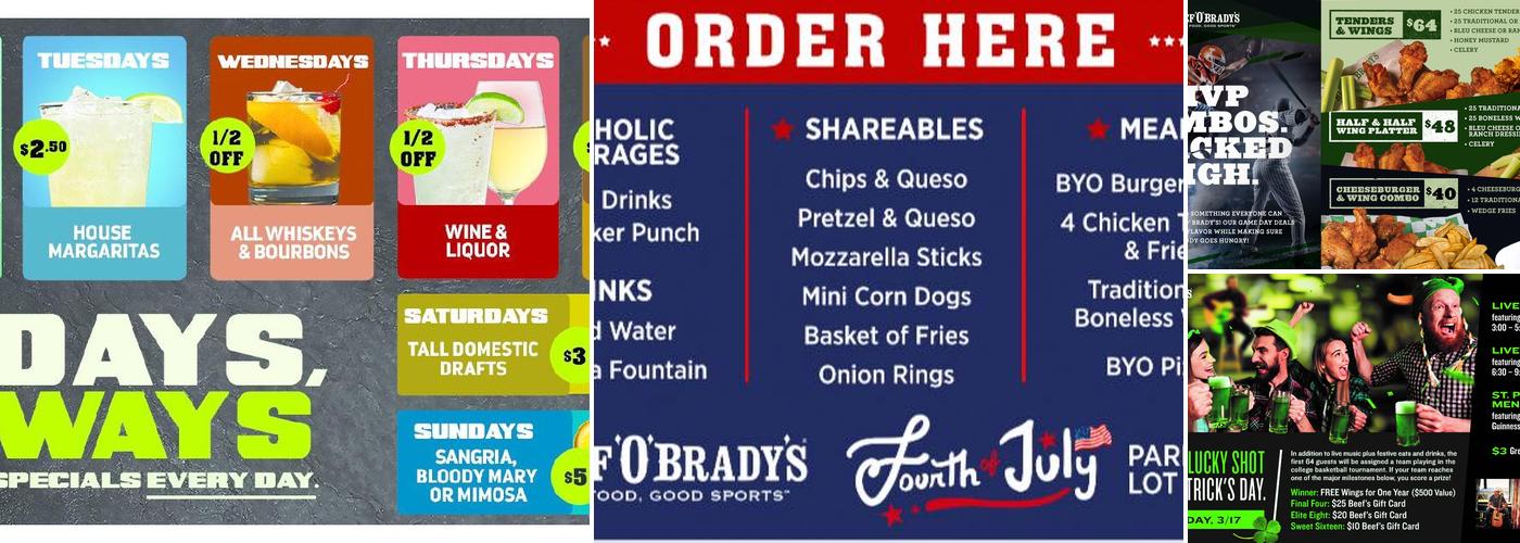 Beef 'O' Brady's Menu