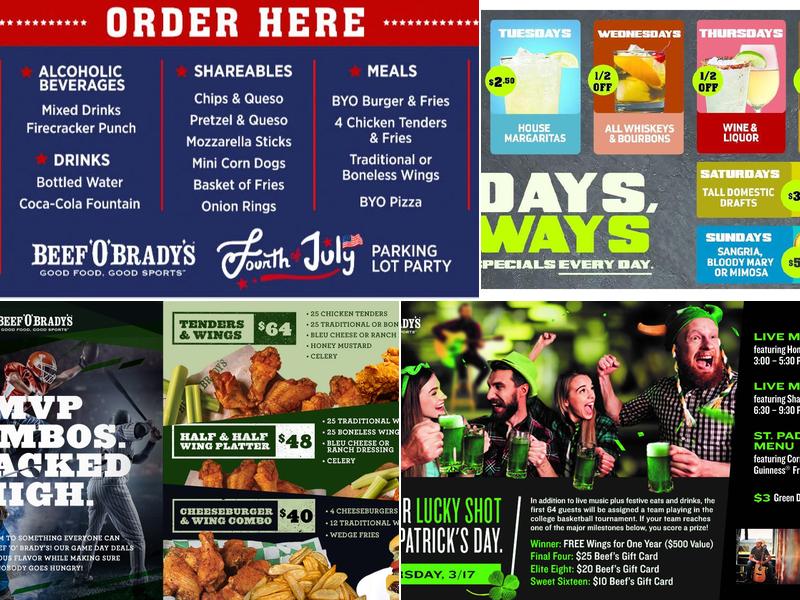 Beef 'O' Brady's Menu