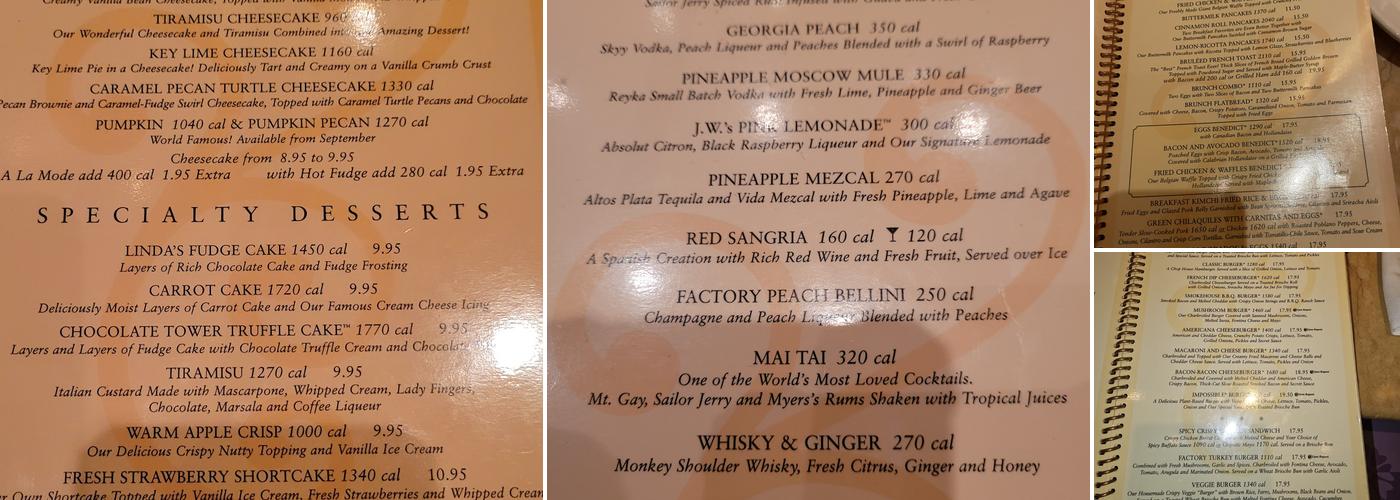 The Cheesecake Factory Menu