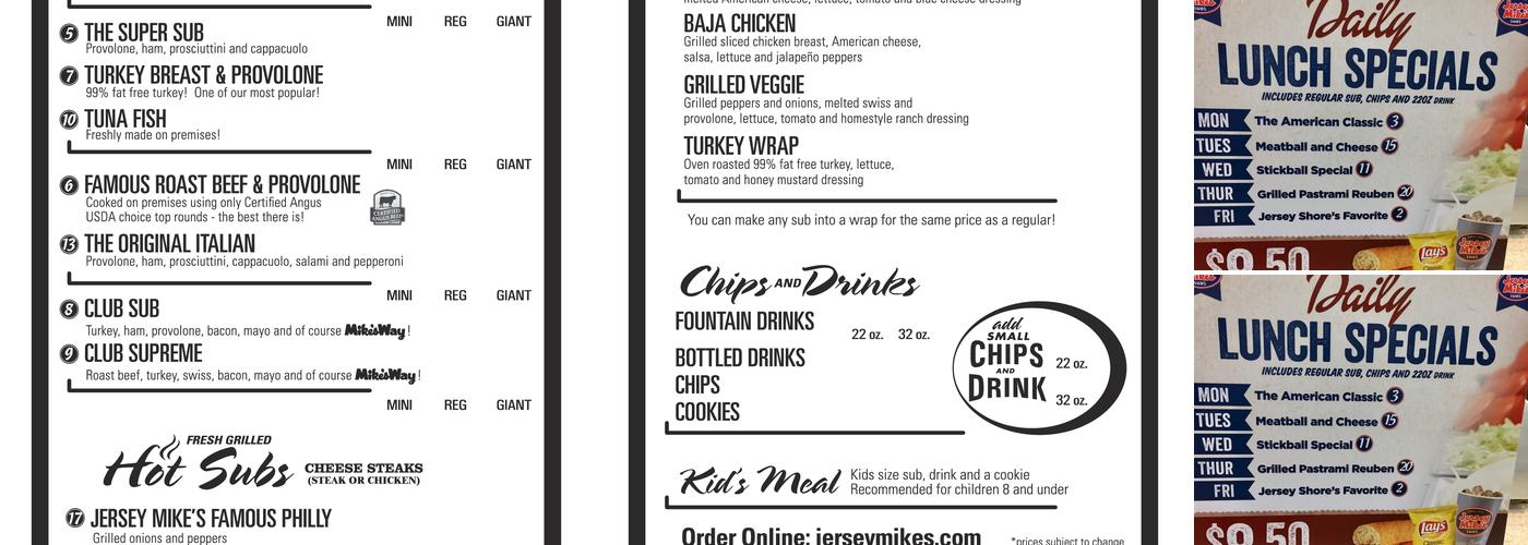 Jersey Mike's Subs Menu