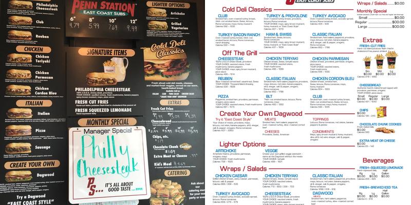 Penn Station East Coast Subs Menu