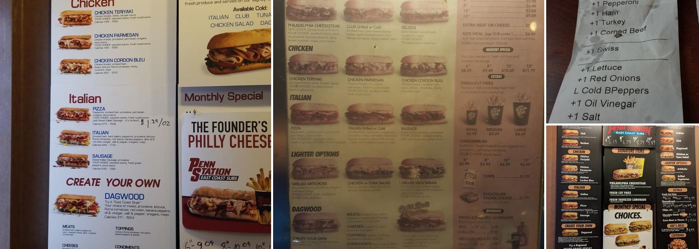 Penn Station East Coast Subs Menu