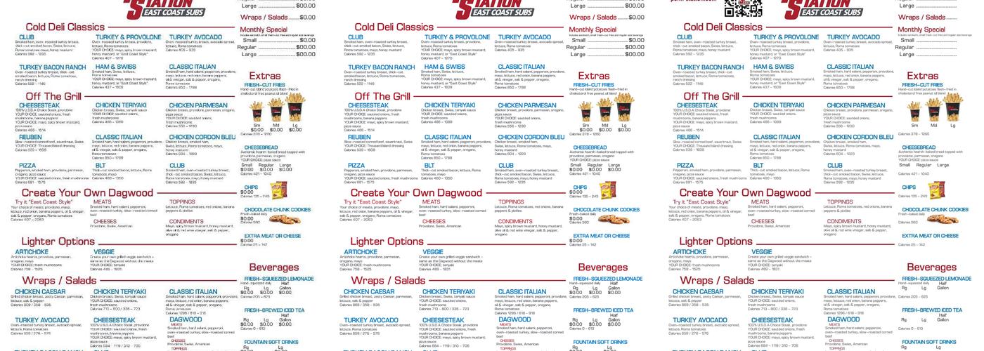 Penn Station East Coast Subs Menu