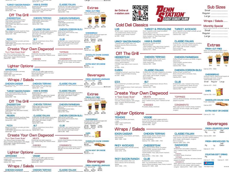 Penn Station East Coast Subs Menu