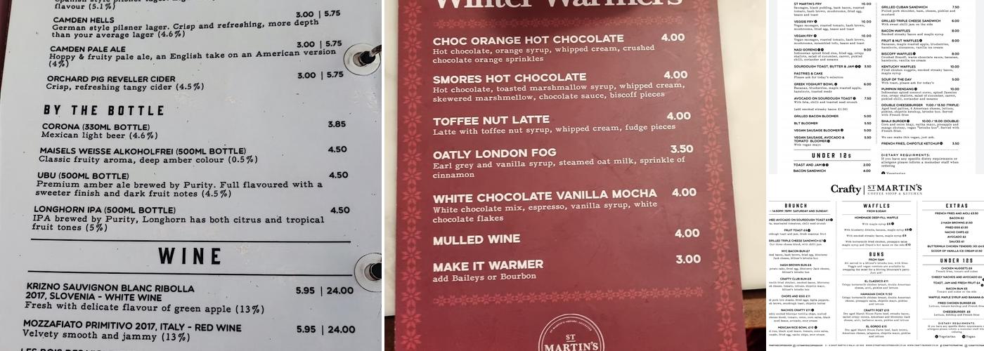 St Martin's Coffee Shop Menu