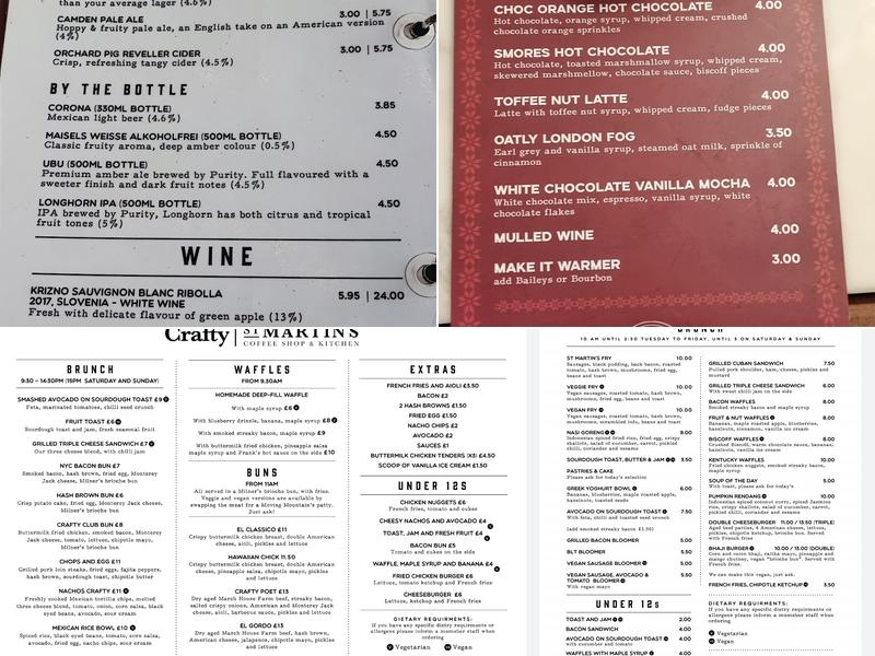 St Martin's Coffee Shop Menu