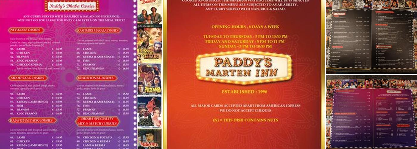 Paddy's Marten Inn Menu