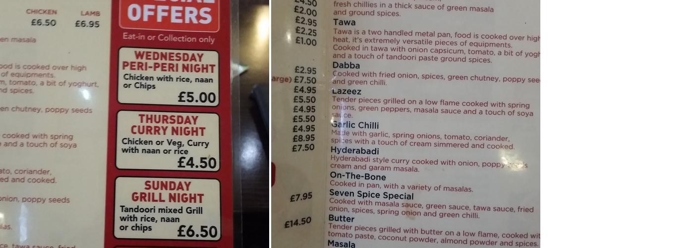 Seven Spice Bar & Grill Menu