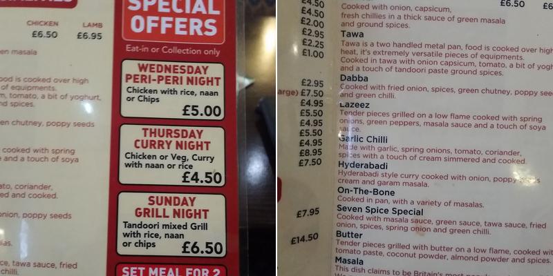 Seven Spice Bar & Grill Menu