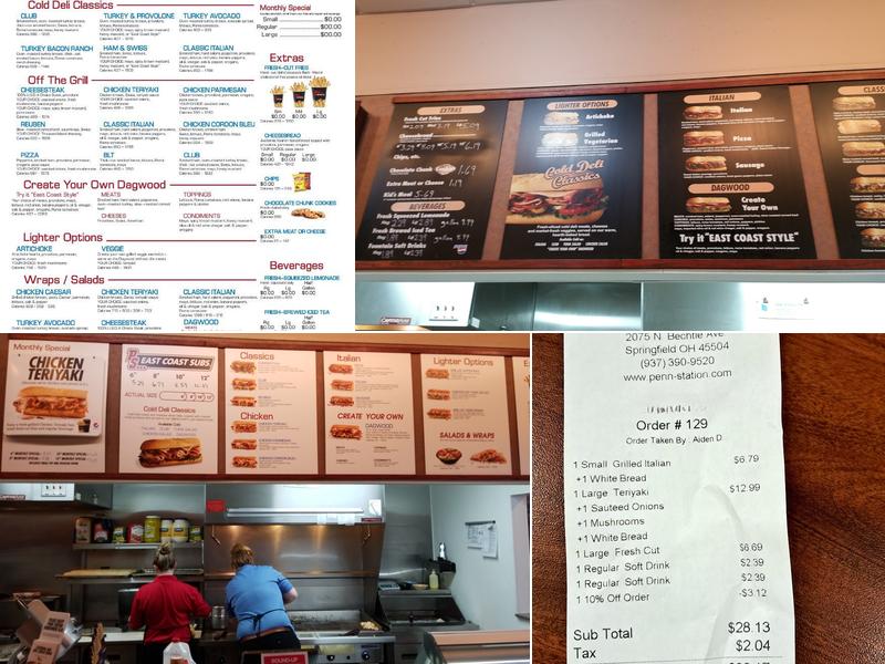 Penn Station East Coast Subs Menu