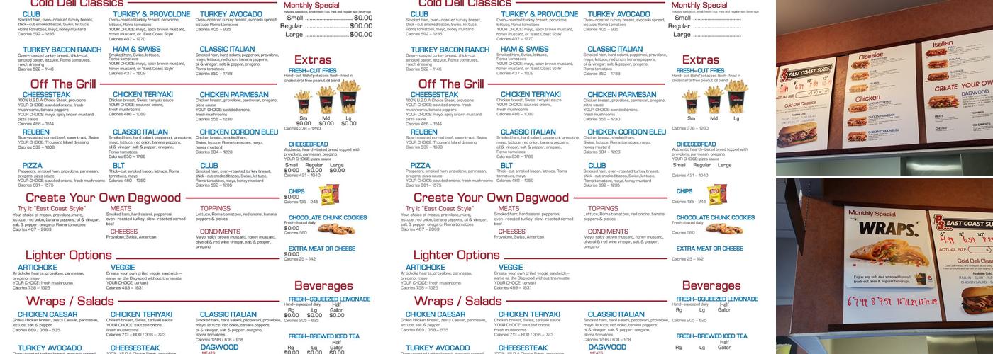 Penn Station East Coast Subs Menu