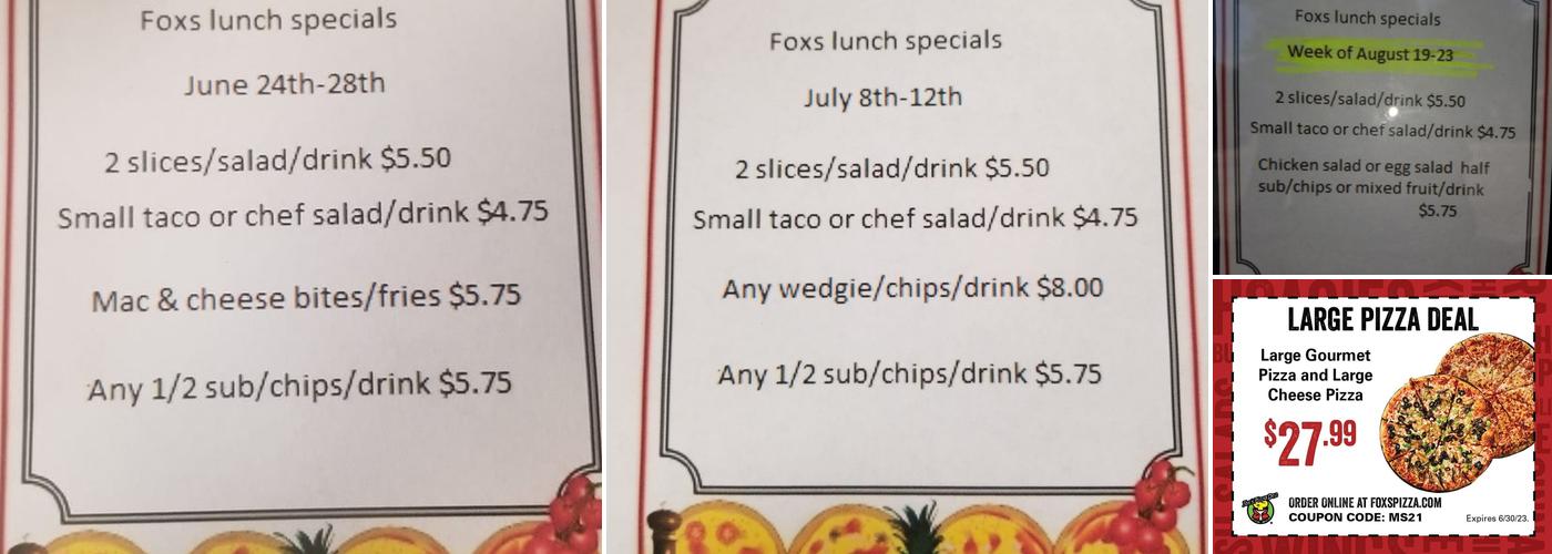 Fox's Pizza Den Menu