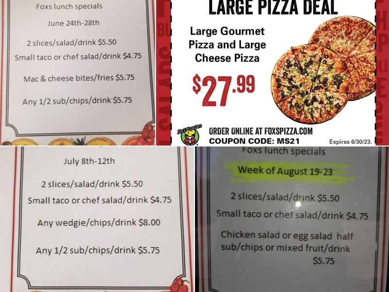 Fox's Pizza Den Menu