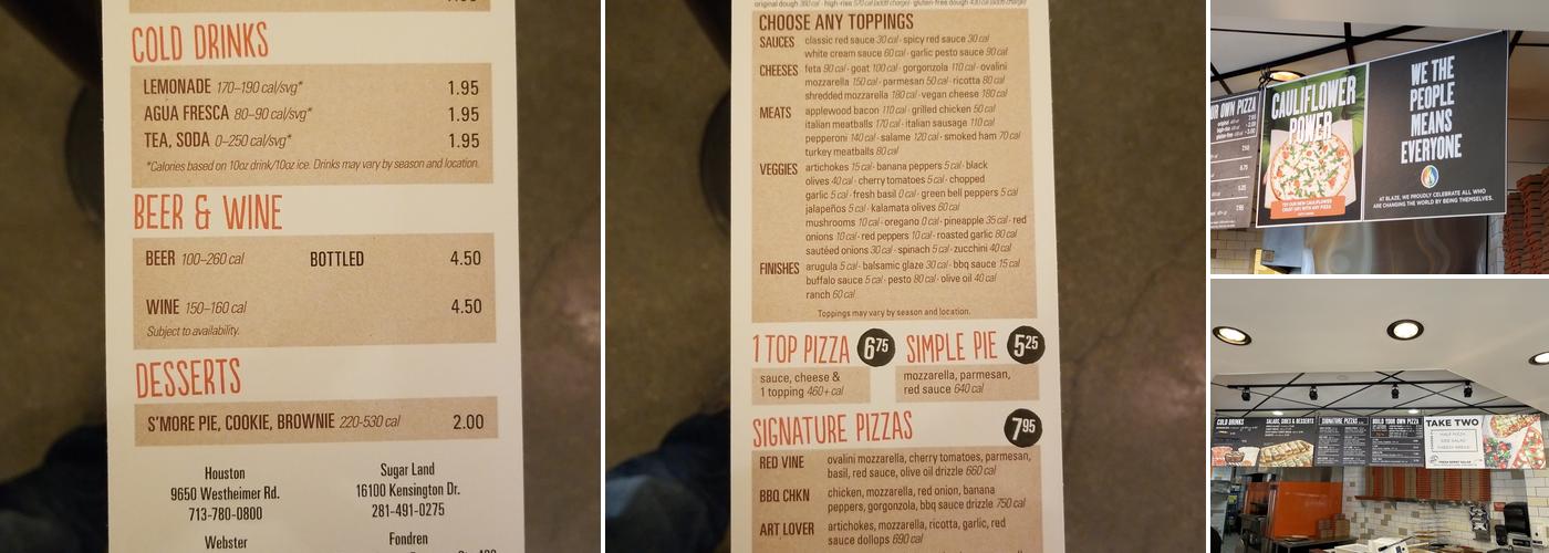 Blaze Pizza Menu