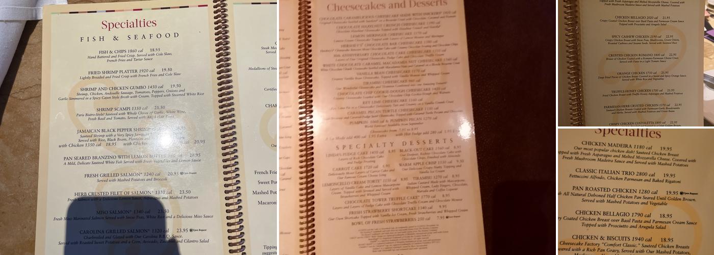 The Cheesecake Factory Menu