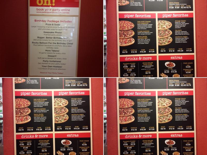 Peter Piper Pizza Menu