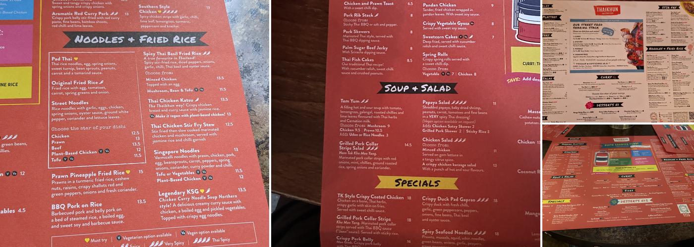 Thaikhun Menu