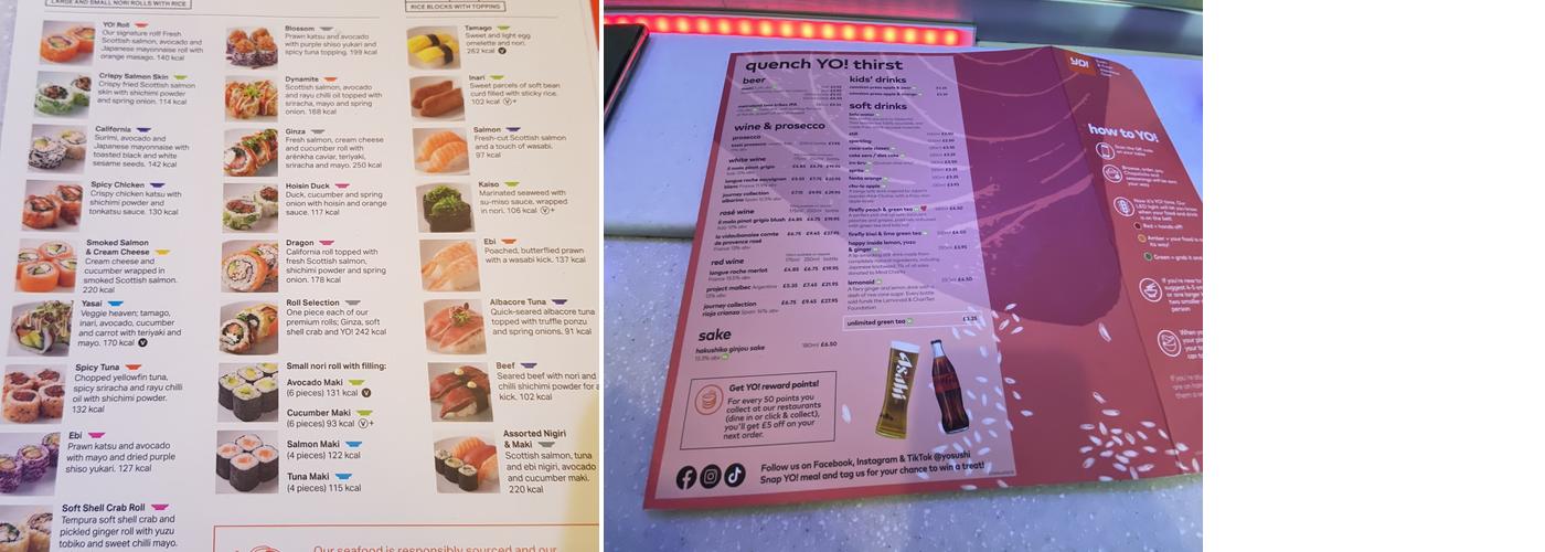 YO! Manchester Arndale Menu