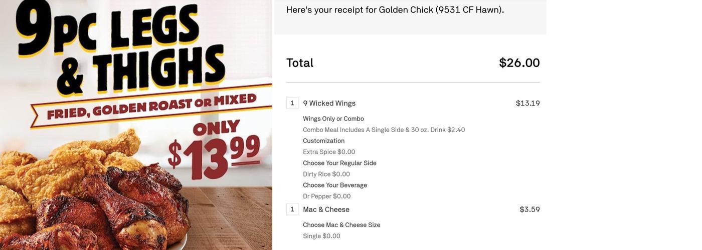 Golden Chick Menu