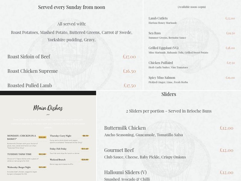 Menagerie Menu
