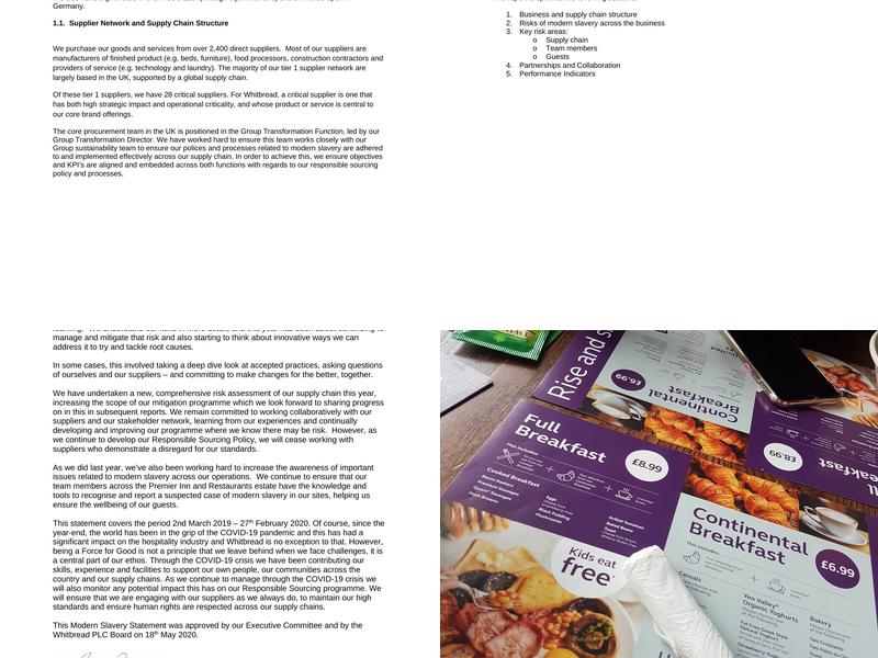 Premier Inn Manchester City Centre West hotel Menu