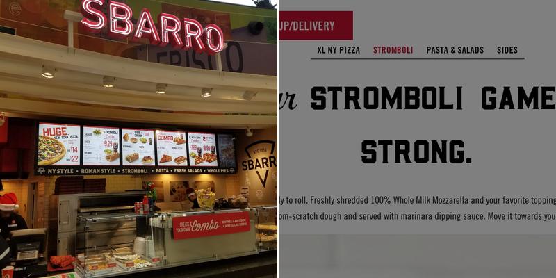Sbarro Menu