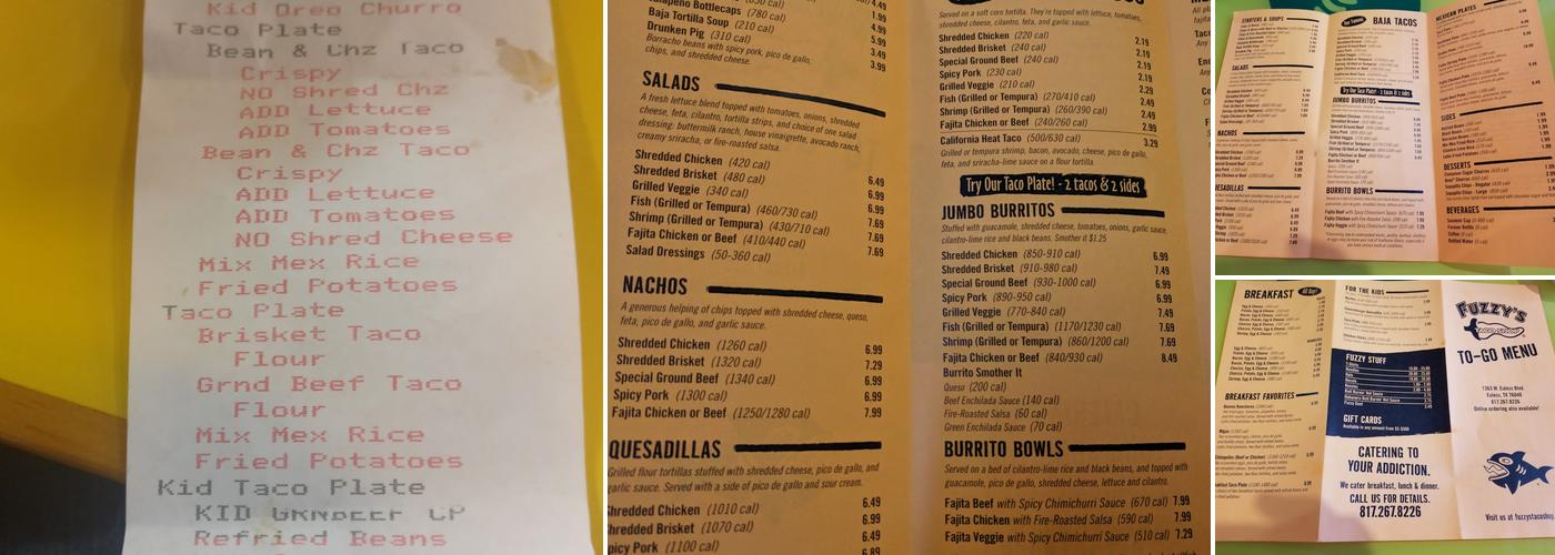 Fuzzy's Taco Shop Menu