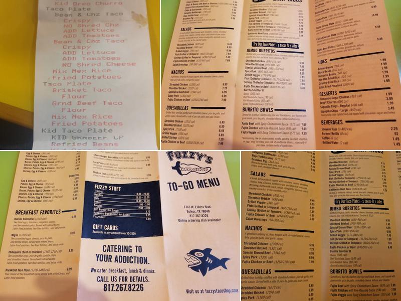 Fuzzy's Taco Shop Menu