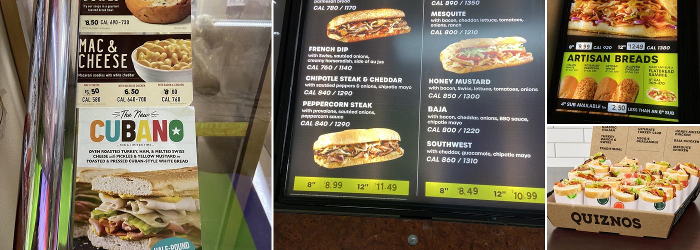 Quiznos Menu