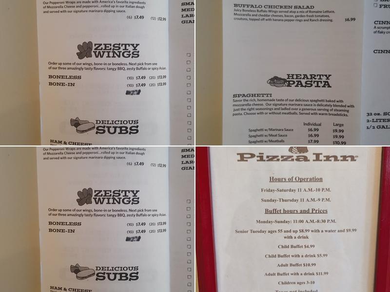 Pizza Inn Menu