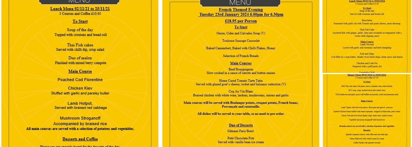 The Wheel Restaurant Menu