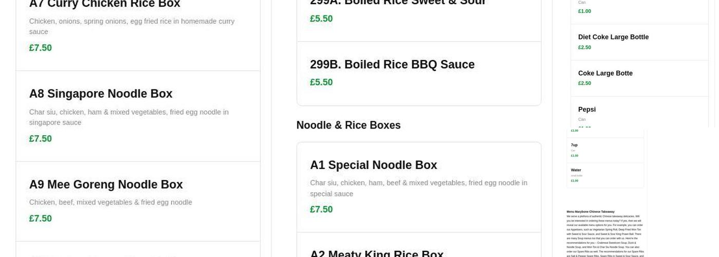 Marybone Fish and Chips Menu