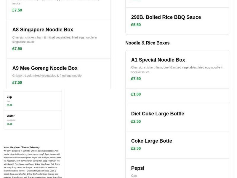 Marybone Fish and Chips Menu