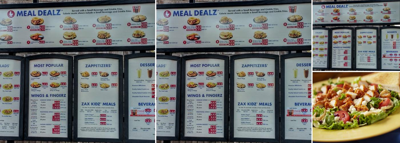 Zaxbys Chicken Fingers & Buffalo Wings Menu